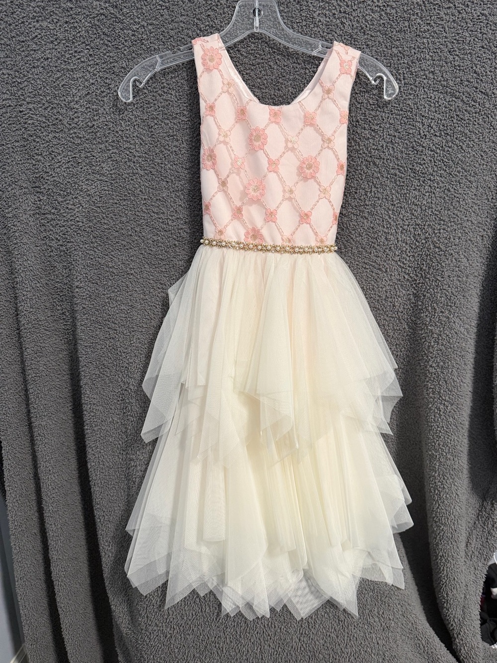 Ivory & Blush Tulle Layered Flower Bodice Dress